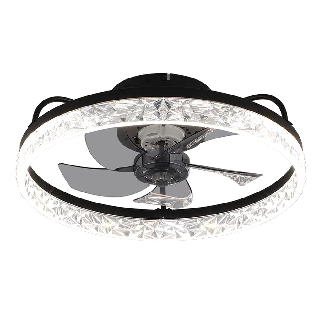 Modern Black Round Crystal Ceiling Fan with Light Ceiling Fans Living and Home 