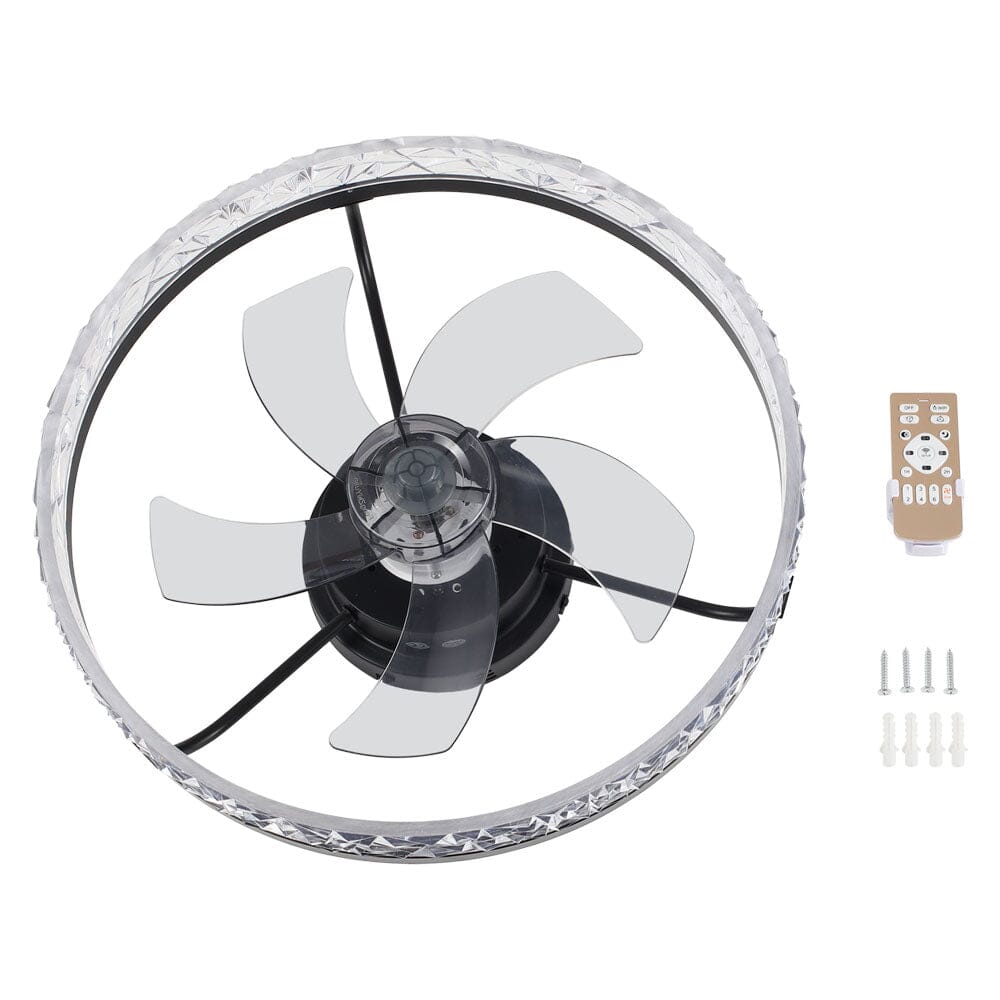 Modern Black Round Crystal Ceiling Fan with Light Ceiling Fans Living and Home 