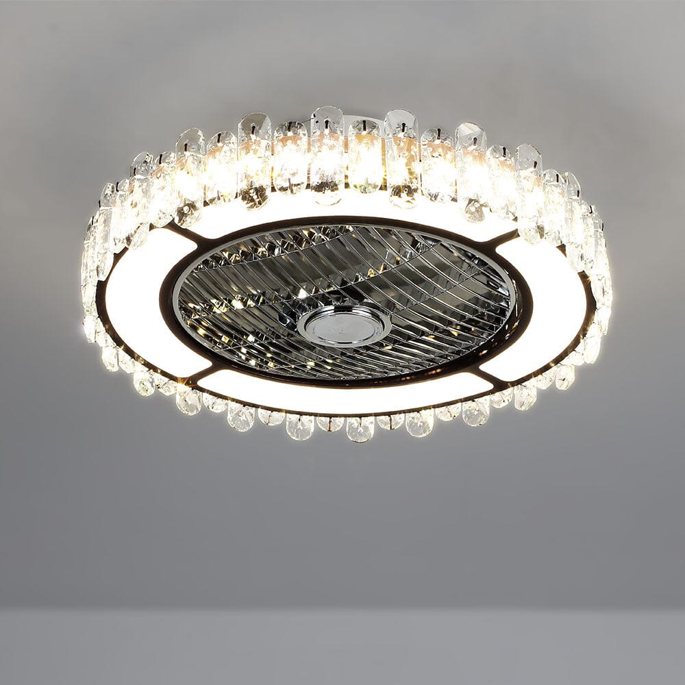 Round Crystal Flush Mount LED Ceiling Fan Light Ceiling Fans Living and Home 