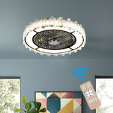 Round Crystal Flush Mount LED Ceiling Fan Light Ceiling Fans Living and Home 