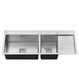 Stainless Steel Inset Kitchen Sink, Double Bowl Drainer Overflow Living and Home 