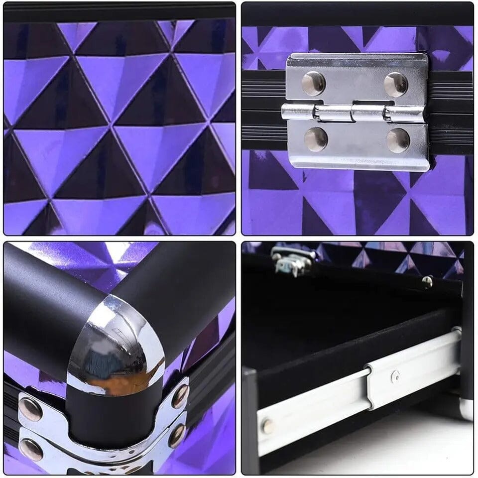 2in1 Purple Diamond Pattern Makeup Case with Mirror Makeup Organizers Living and Home 