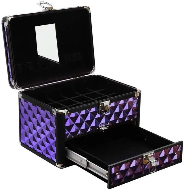 2in1 Purple Diamond Pattern Makeup Case with Mirror Makeup Organizers Living and Home 