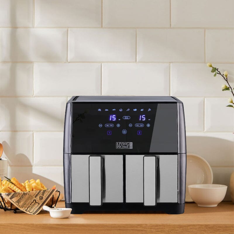 8L Black Touch Screen Air Fryer with Dual Basket Air Fryers Living and Home 