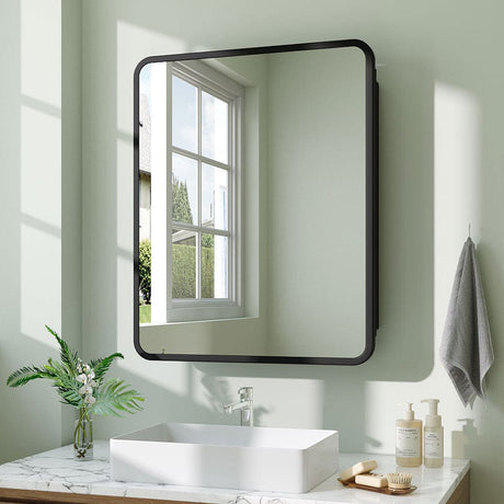 Surface Mount Rectangular Bathroom Storage Mirror Cabinet with Round Corner, DM0920 Living and Home 