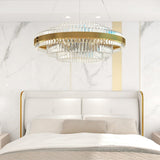 Lightsin Brass Ring Multi-Tiered Crystal LED Pendant Light Lightsin 