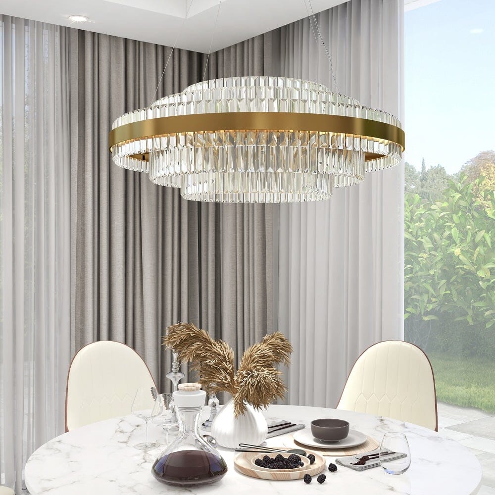 Lightsin Brass Ring Multi-Tiered Crystal LED Pendant Light Lightsin 