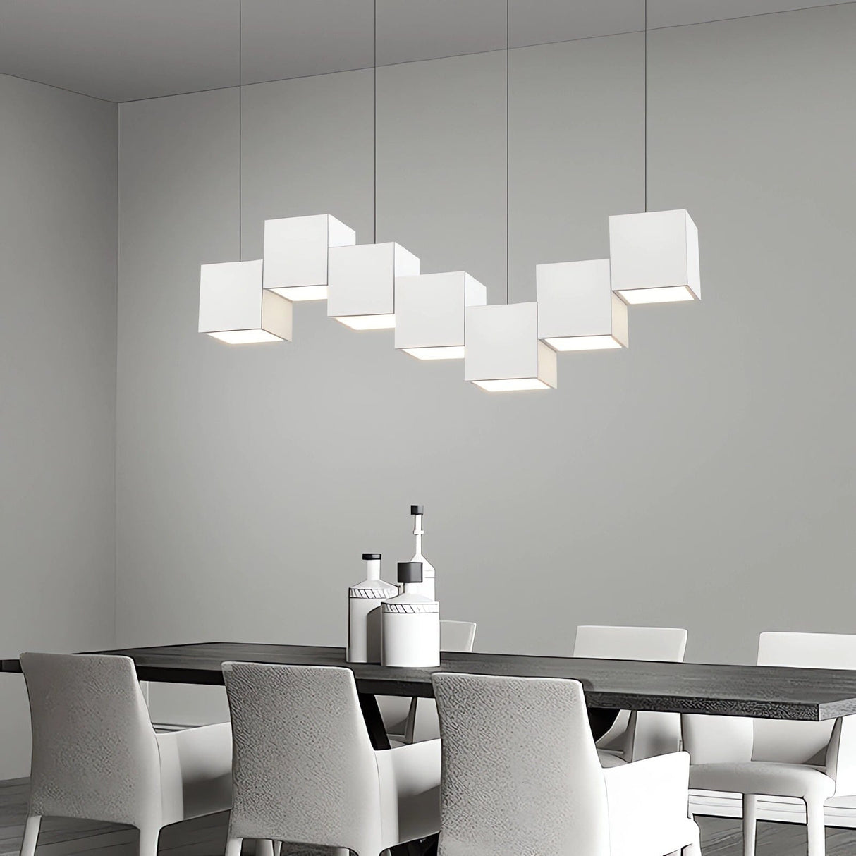 Lightsin Sleek Linear Cube Pendant Light Lightsin White 7-Light 