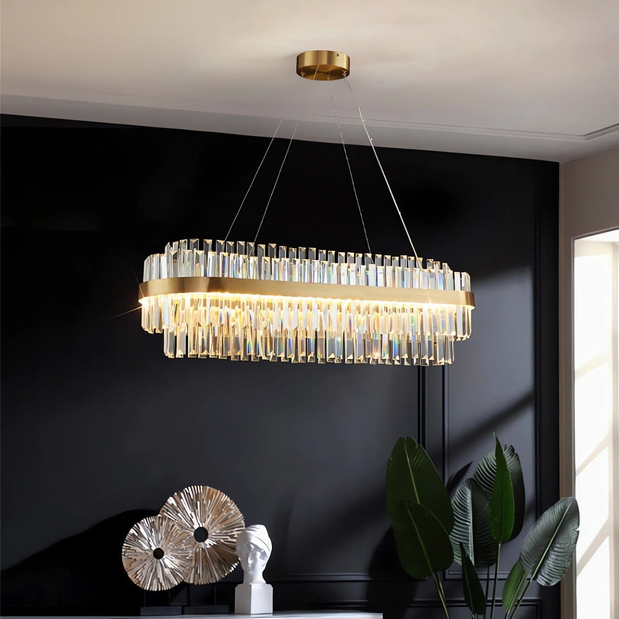 Lightsin Brass Ring Multi-Tiered Crystal LED Pendant Light Lightsin UK 