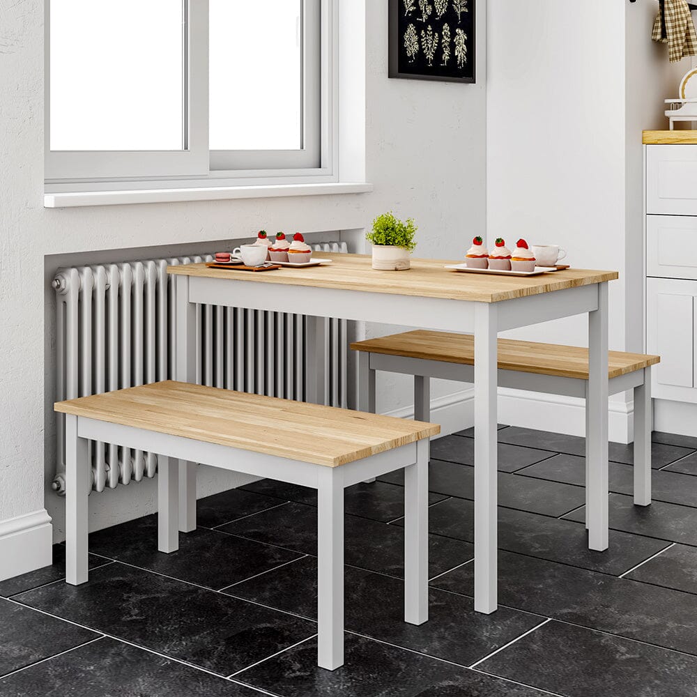 Modern Solid Wood Dining Table Set with 2 Benches Dining Sets Living and Home 