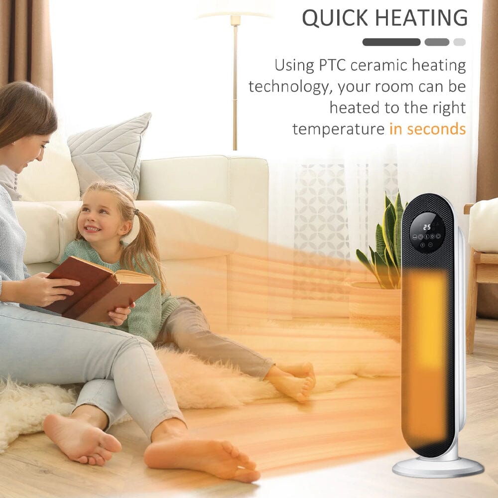 2ft H White Digital PTC Ceramic Heater with Remote Control Freestanding Patio Heaters Living and Home 