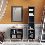 Grey Tall Bathroom Cabinet with Solid Wood Legs Living and Home 