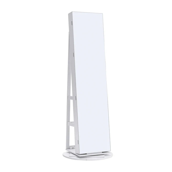 White Rotating Jewelry Organizer Cabinet with Mirror Living and Home 