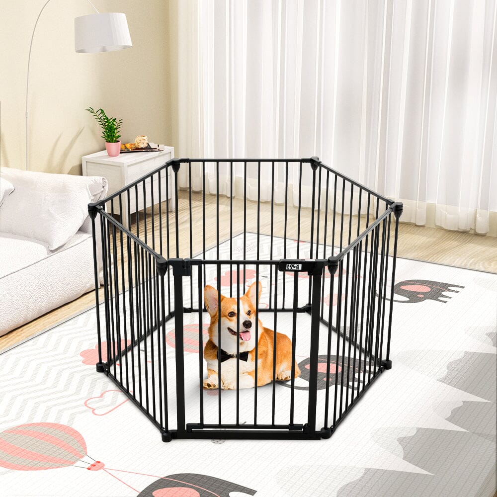 Black Foldable 5/6 Panels Metal Pet Playpen Pet Playpens Living and Home 6 Panels 