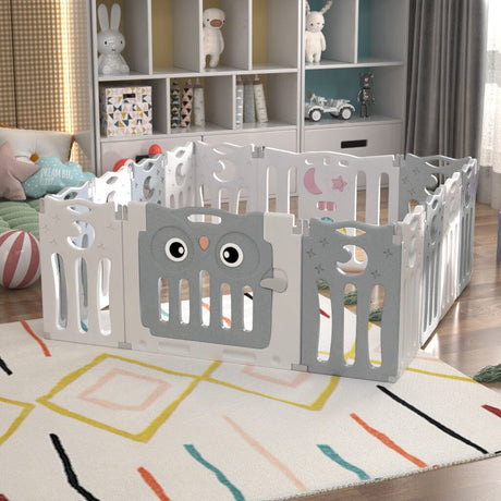 Owl Playpen with Crawling Mat and Ocean Balls Living and Home 143 x 106 x 63 CM 