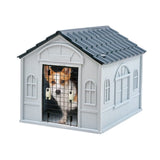 65cm W Grey Plastic Dog House Kennel with Steel Door Dog Houses Living and Home 