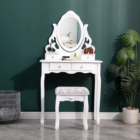 75cm W White Makeup Vanity Desk with Mirror and Stool Dressing Tables Living and Home 