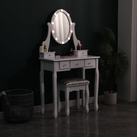 141.5cm H Lighted Makeup Vanity Desk with Mirror and Stool Dressing Tables Living and Home 