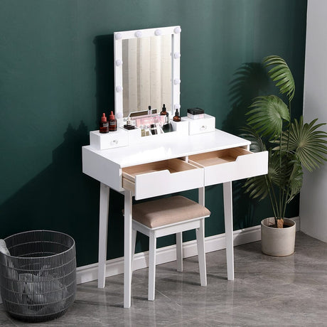 137cm H Modern Makeup Desk Set with Lighted Mirror and Stool Dressing Tables Living and Home 