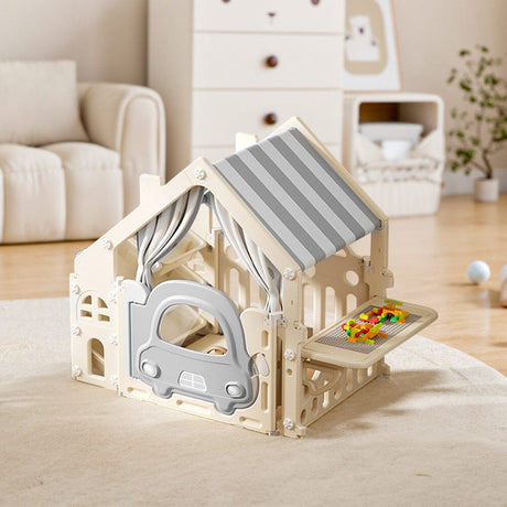 Kids Plastic Playhouse with Built-in Storage Rack and Building Block Table Living and Home 