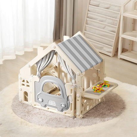 Kids Plastic Playhouse with Built-in Storage Rack and Building Block Table Living and Home 