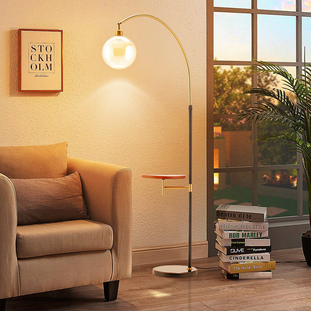 Lightsin Modern Adjustable Arc Floor Lamp with Wood Tray – Living and Home