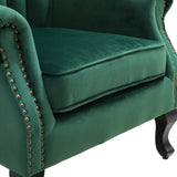 Green Velvet Upholstered Wingback Chair Thick Padded Armchair Wingback Chairs Living and Home 