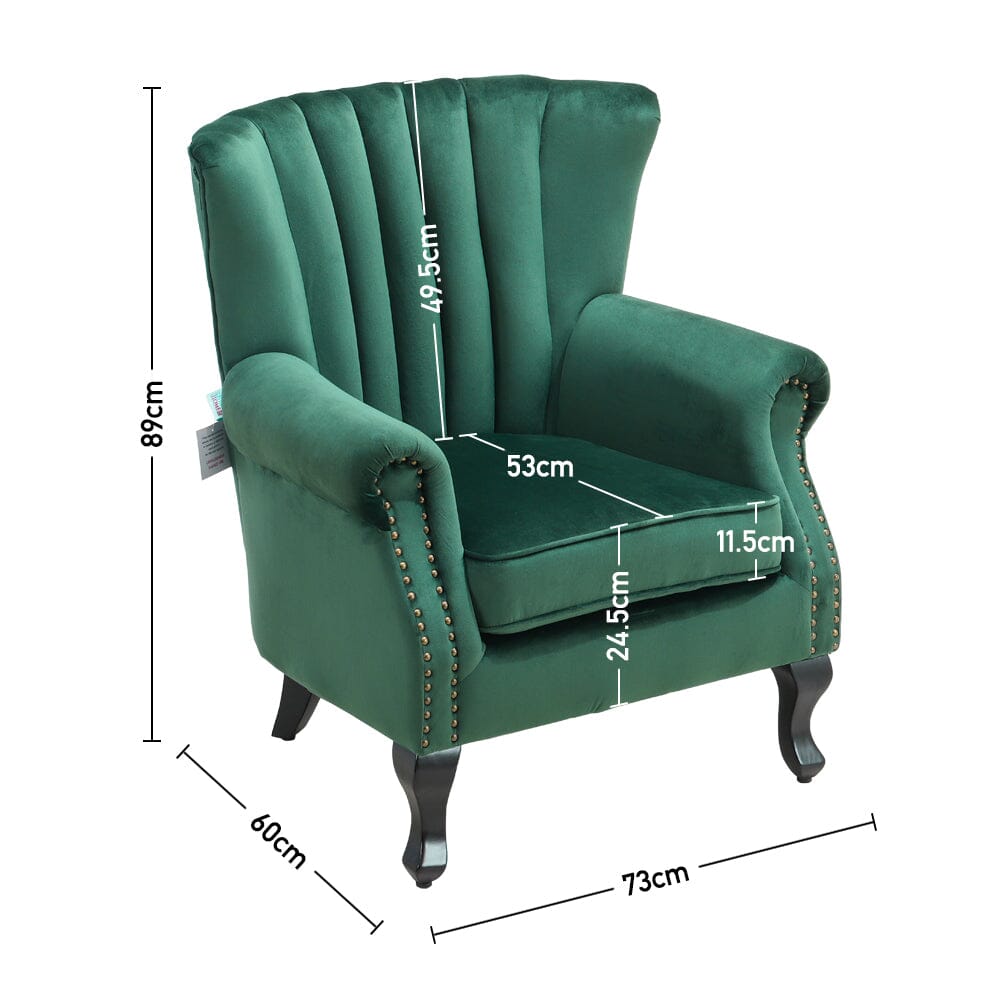 Green Velvet Upholstered Wingback Chair Thick Padded Armchair Wingback Chairs Living and Home 