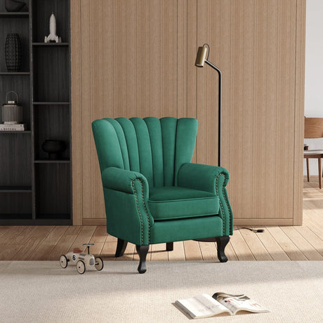 Green Velvet Upholstered Wingback Chair Thick Padded Armchair Wingback Chairs Living and Home 