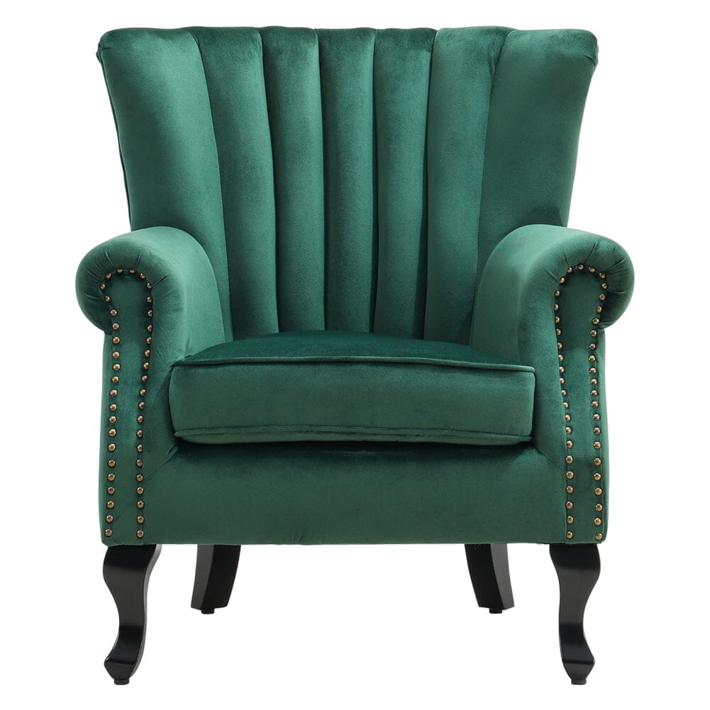 Green Velvet Upholstered Wingback Chair Thick Padded Armchair Wingback Chairs Living and Home 