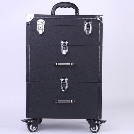 2 Drawers Portable Lockable Cosmetic Makeup Travel Case Black/Purple Makeup Organizers Living and Home 