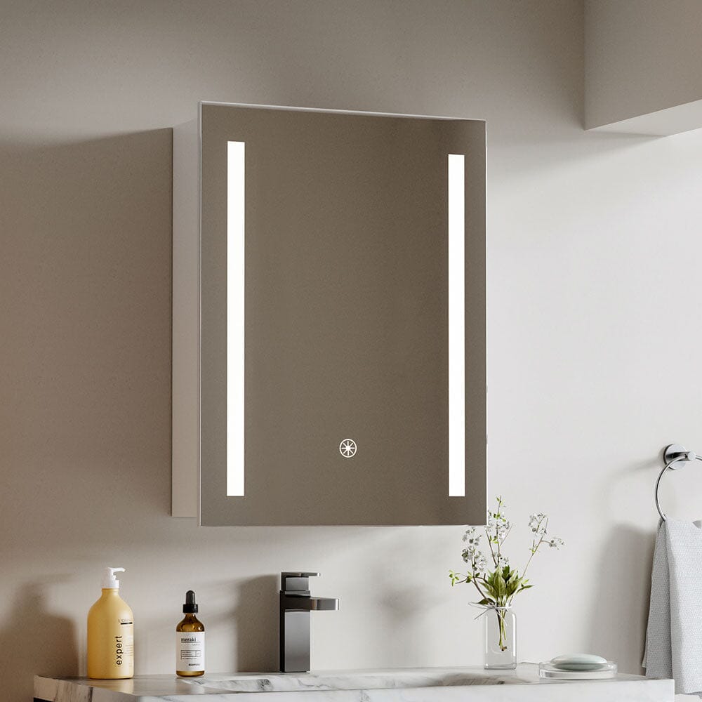 70cm Height Modern LED Illuminated Bathroom Mirror Cabinet with Socket Bathroom Mirror Cabinets Living and Home 