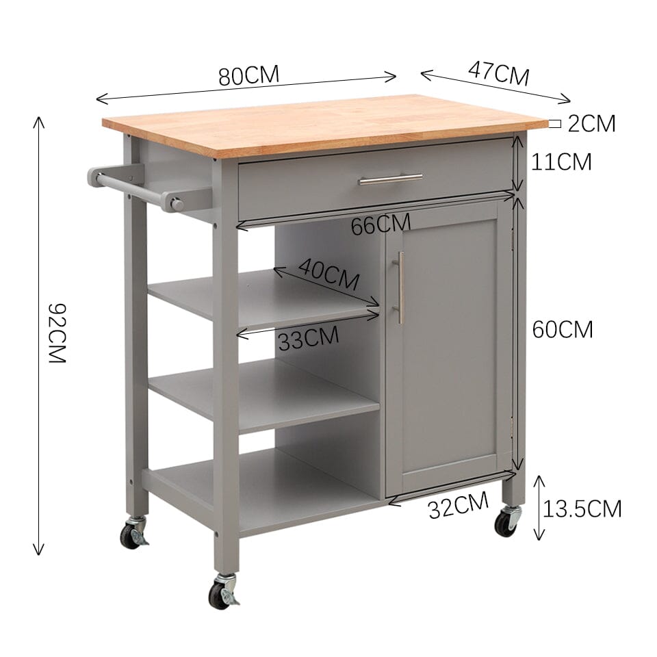 92cm H Grey Kitchen Storage Trolley with 360 degrees Locking Wheels Kitchen Trolleys Living and Home 