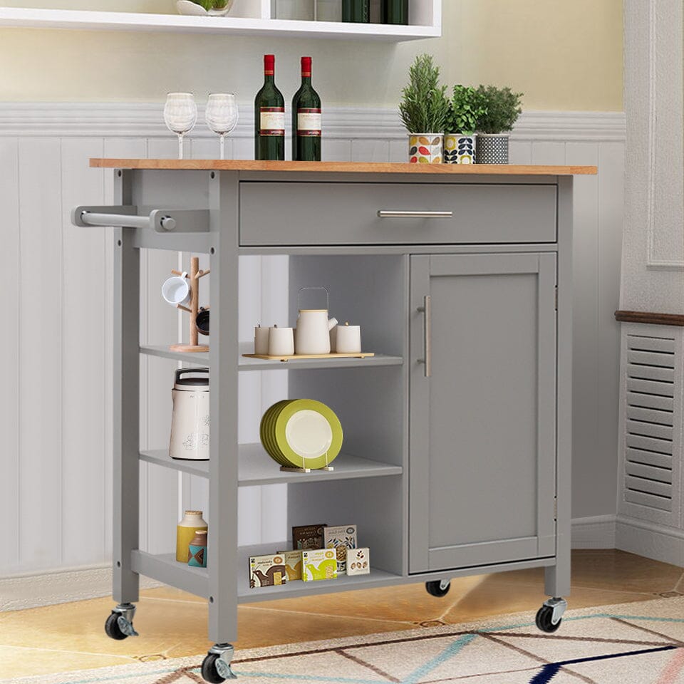 92cm H Grey Kitchen Storage Trolley with 360 degrees Locking Wheels Kitchen Trolleys Living and Home 