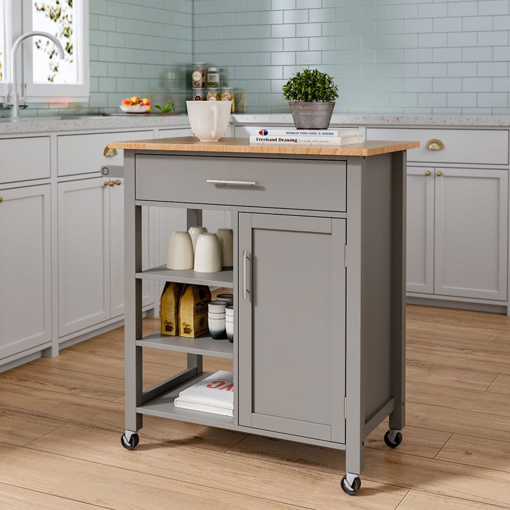 92cm H Grey Kitchen Storage Trolley with 360 degrees Locking Wheels Kitchen Trolleys Living and Home 