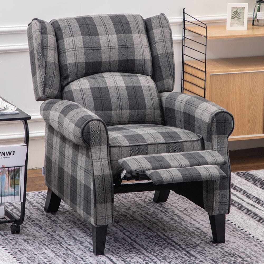 Tartan Upholstered Push Back Recliner Armchair Recliners Living and Home Grey 