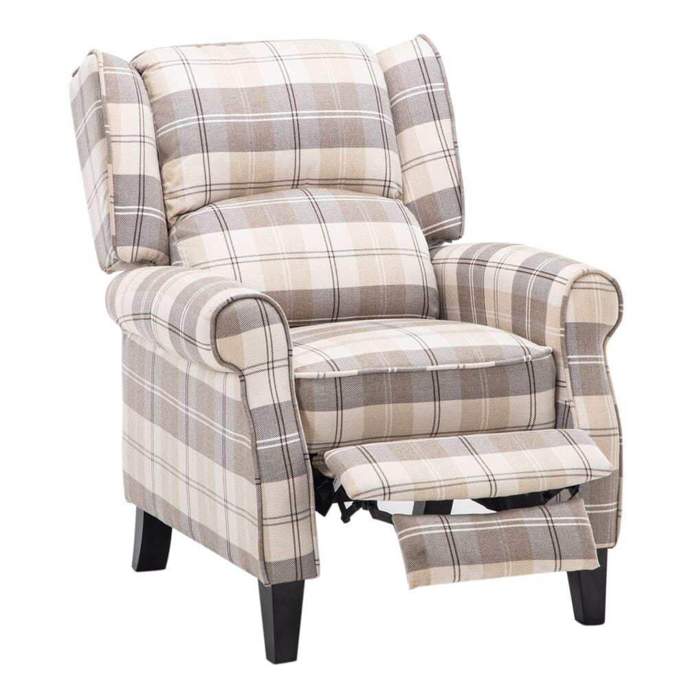 Tartan Upholstered Push Back Recliner Armchair Recliners Living and Home 