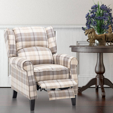 Tartan Upholstered Push Back Recliner Armchair Recliners Living and Home 