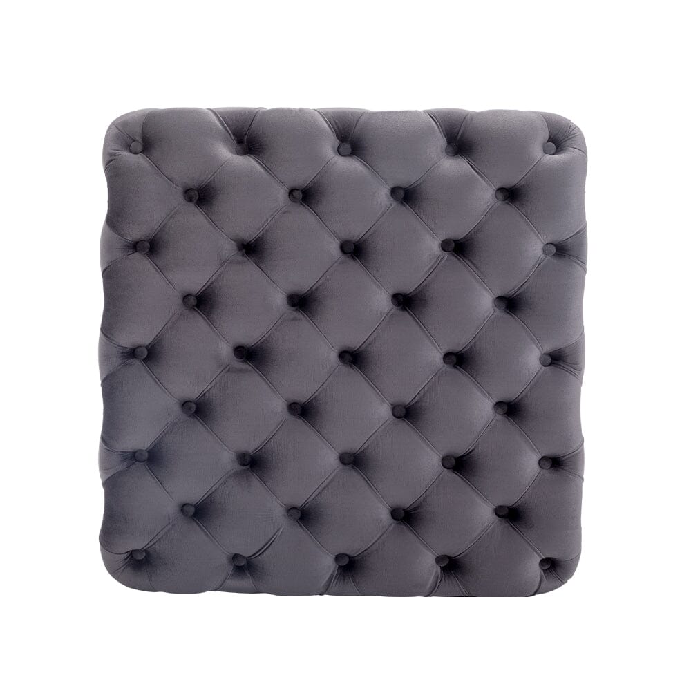 100cm Wide Grey Square Velvet Tufted Cocktail Footstool Footstools Living and Home 