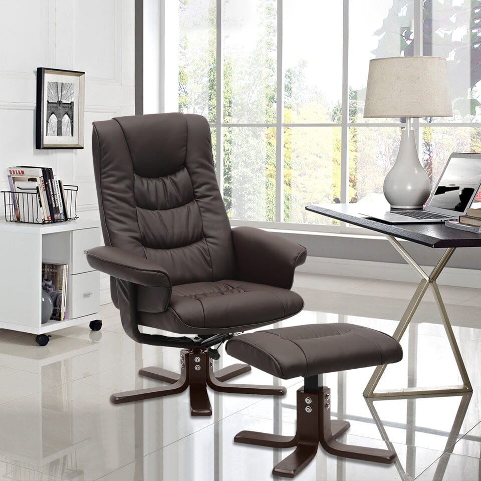 PU Leather Swivel Recliner Chair Armchair with Footstool Recliners Living and Home 