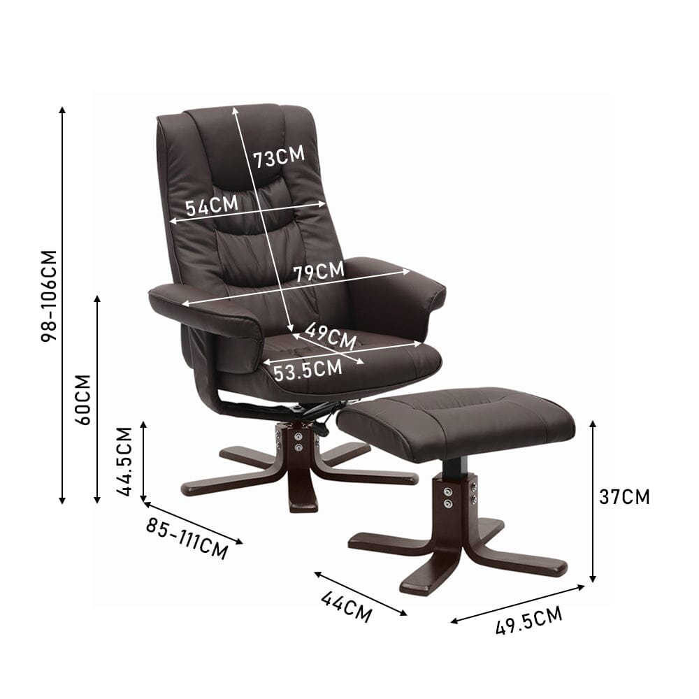 PU Leather Swivel Recliner Chair Armchair with Footstool Recliners Living and Home 