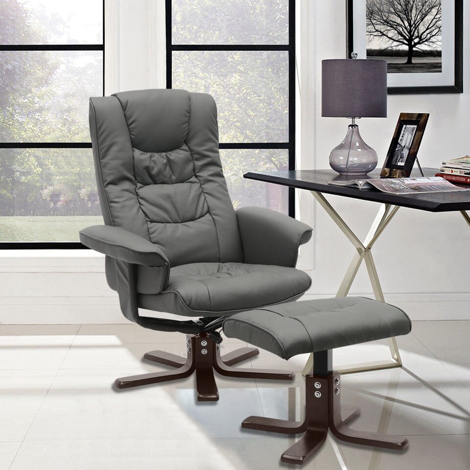 PU Leather Swivel Recliner Chair Armchair with Footstool Recliners Living and Home 