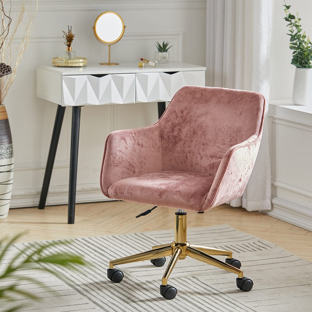 88cm Height Velvet Upholstered Home Office Swivel Task Chair with Flared Arms Home Office Chairs Living and Home Pink 