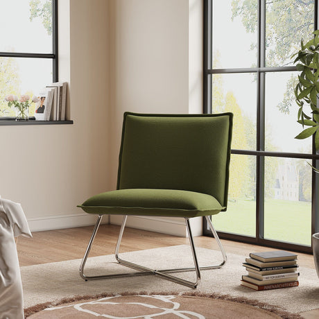 Modern Linen Accent Chair with Chrome Crossed Frame Cocktail Chairs Living and Home Green 