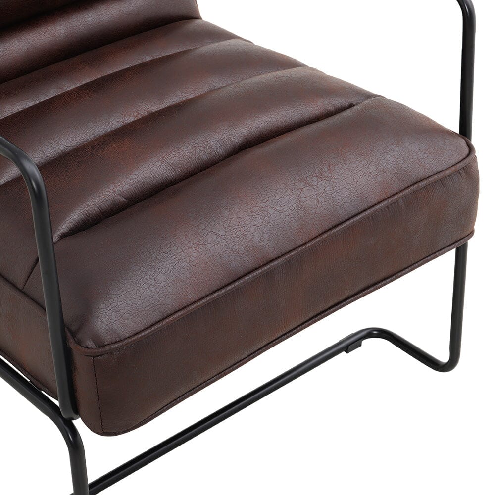 Retro Style PU leather Upholstered Armchair Metal Base Lounge Chair Lounge Chairs Living and Home 