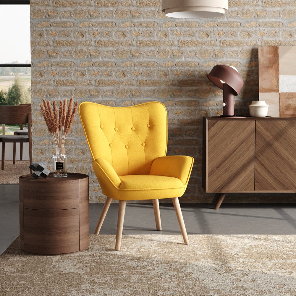 Multicolor Linen Upholstered Accent Chair with Wood Legs Wingback Chairs Living and Home 