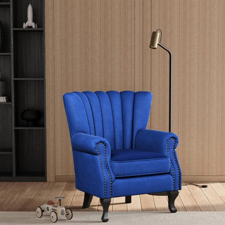 Velvet Upholstered Wingback Chair Thick Padded Armchair Green/Blue Wingback Chairs-AWIN Living and Home 