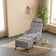 128.5cm 180-Degree Folding Houndstooth Recliner Chair Sleeping Sofa Chair with Footstool Recliners Living and Home 