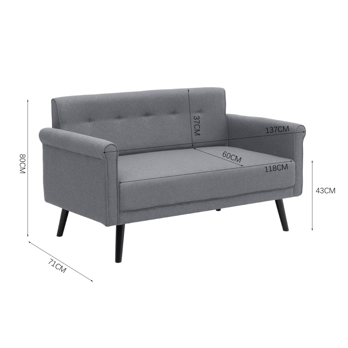 54inch Modern Fabric Sofa 2 Seat with 2 Pillows 2 Seater Sofas Living and Home 