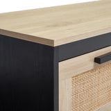 80cm Wide Wooden Vintage Storage Cabinet with Rattan Drawer Console Table Cabinets Living and Home 